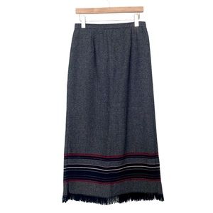 Vintage Wool Blend Fully Lined Fringe Maxi Skirt Southwestern Stripe High Waist